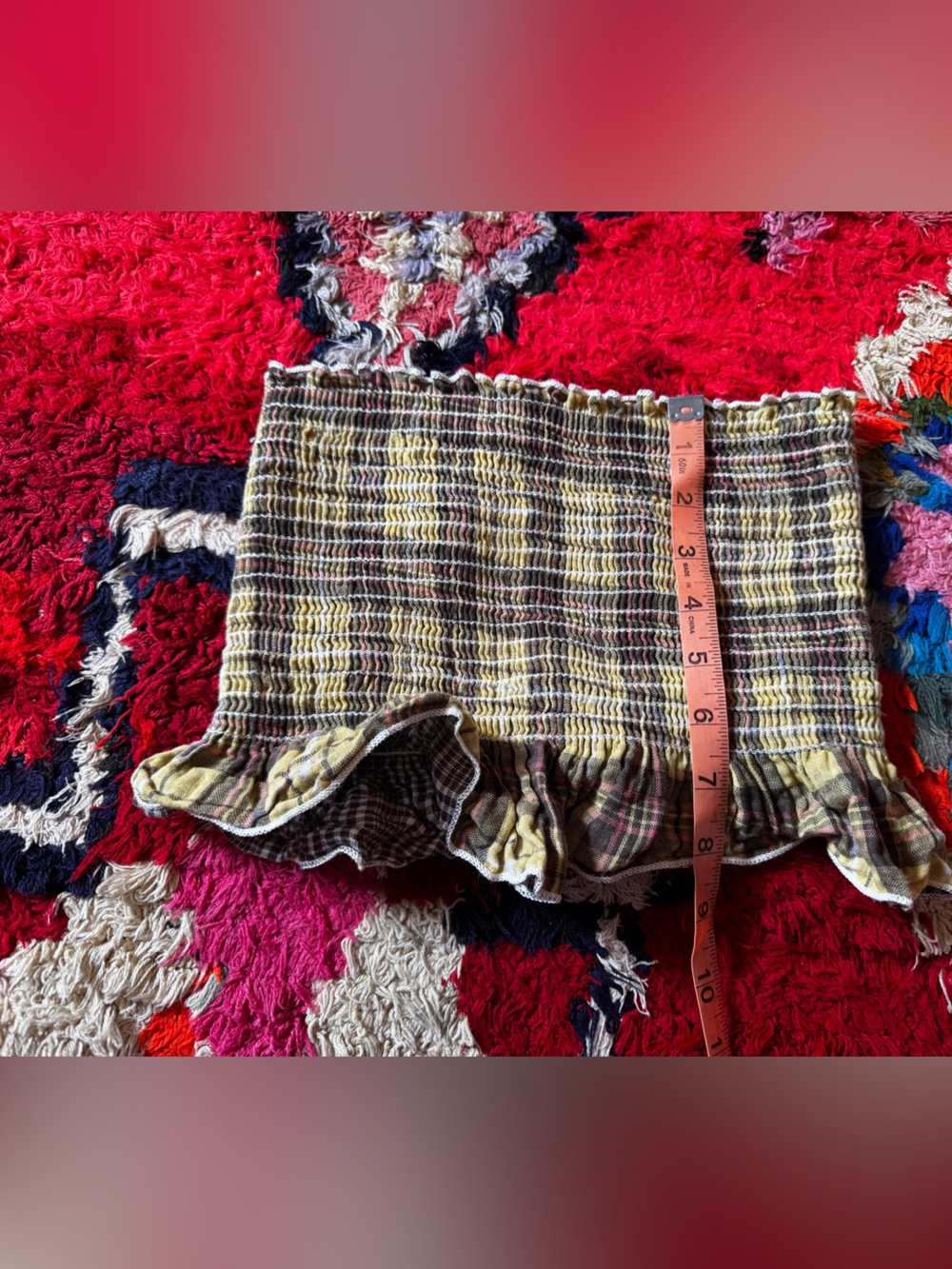 Y2K does 70s Brown and Yellow Plaid Tube Top - Picture 4 of 6